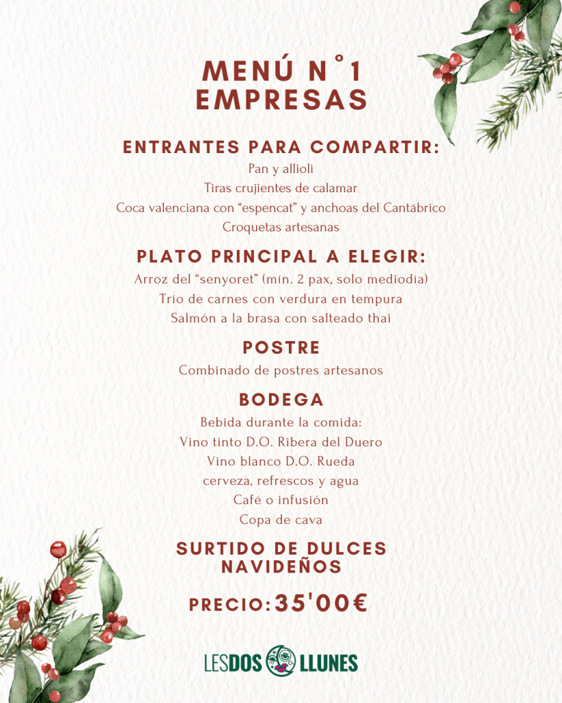 Menus de Navidad Empresas 1 Restaurante Dos Llunes