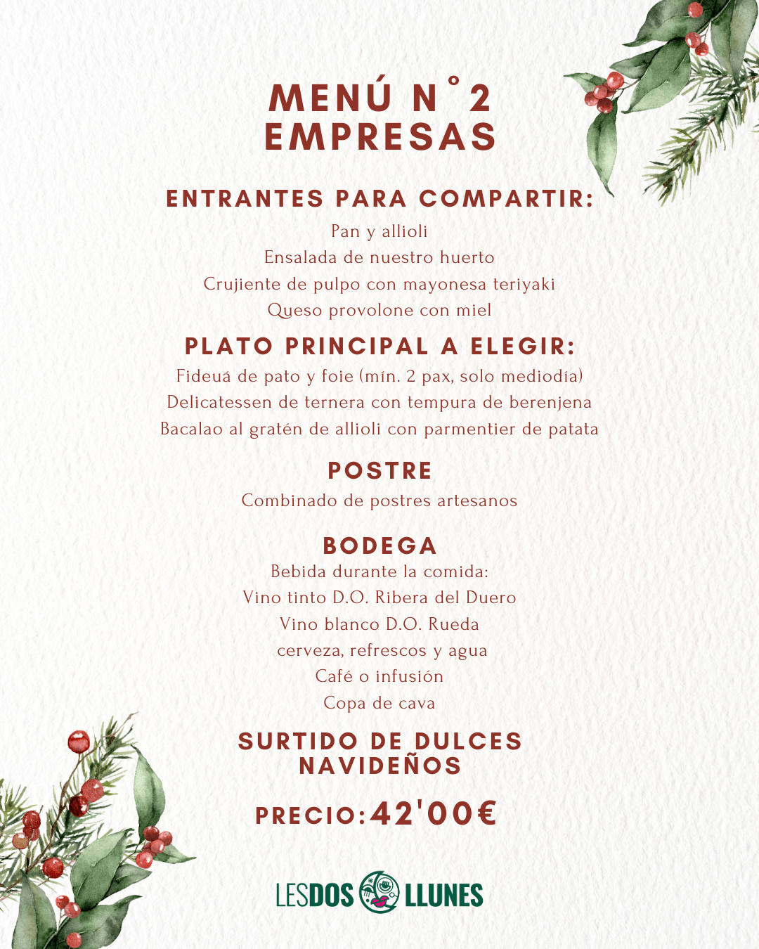 Menus de Navidad Empresas 2 Restaurante Dos Llunes