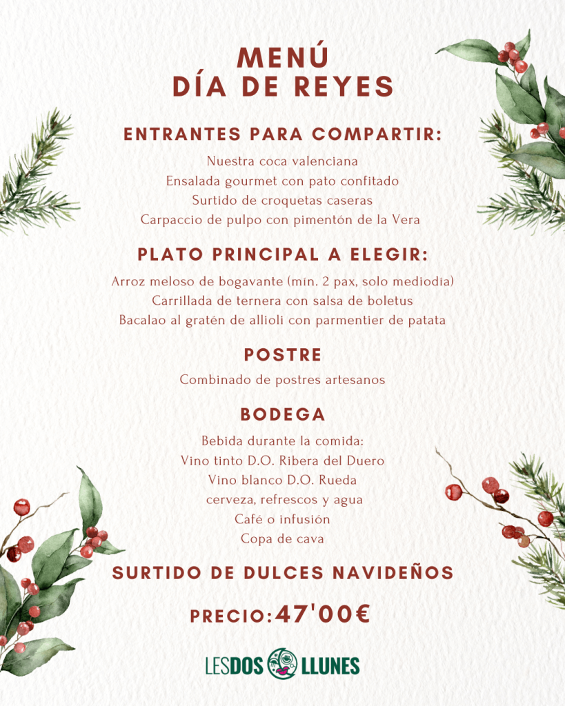 Menus de Navidad Reyes Restaurante Dos Llunes