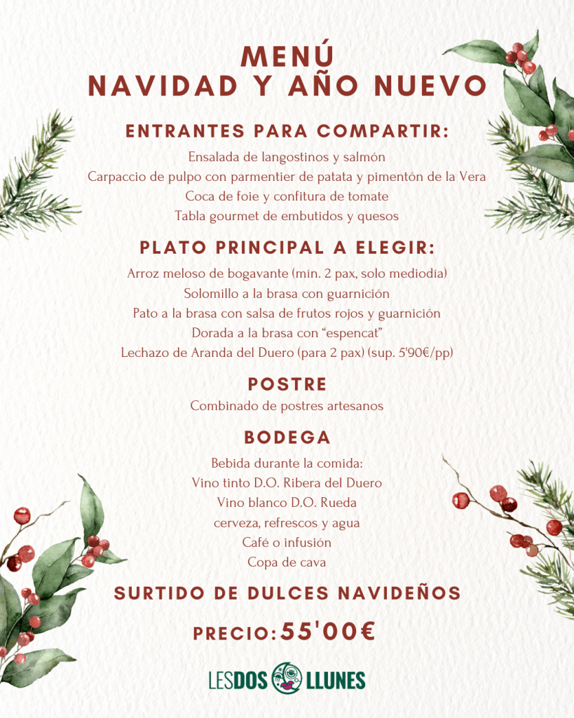 Menus de Navidad y Año Nuevo Restaurante Dos Llunes